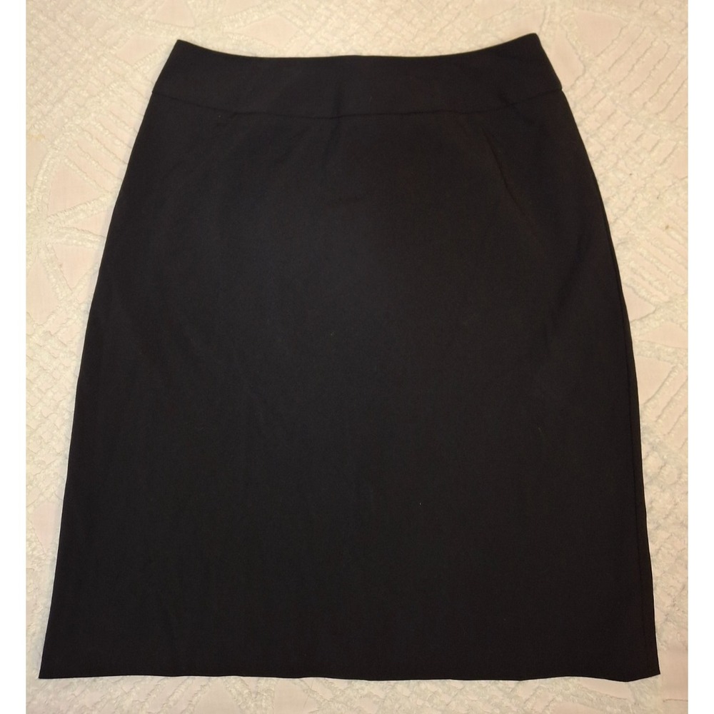 Eddie Bauer Womens 10 Pencil Skirt Black Stretch Rayon Blend Knee Length Zip